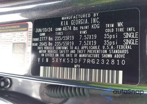 2024 Kia Sportage Sx-Prestige z USA, uszkodzony, nr VIN 5XYK53DF7RG232810